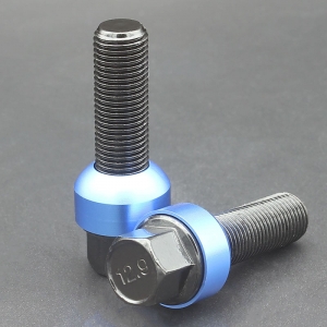 R14 Ball Seat Extended Wheel Bolt with Colorful Aluminum Floating Washer M14x1.5 Grade 12.9 Black Finish