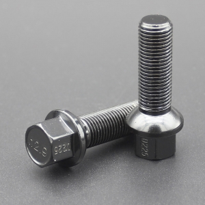 39mm Shank Black 12.9 Grade R14 Ball Seat Extended Lug Bolts with Dual Coating for Mercedes, Audi, Porsche Series