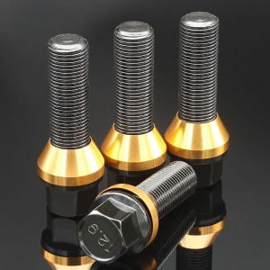 Cone Seat Extended Wheel Bolt with Colorful Aluminum Floating Washer M14x1.25 Grade 12.9 for BMW Black Finish